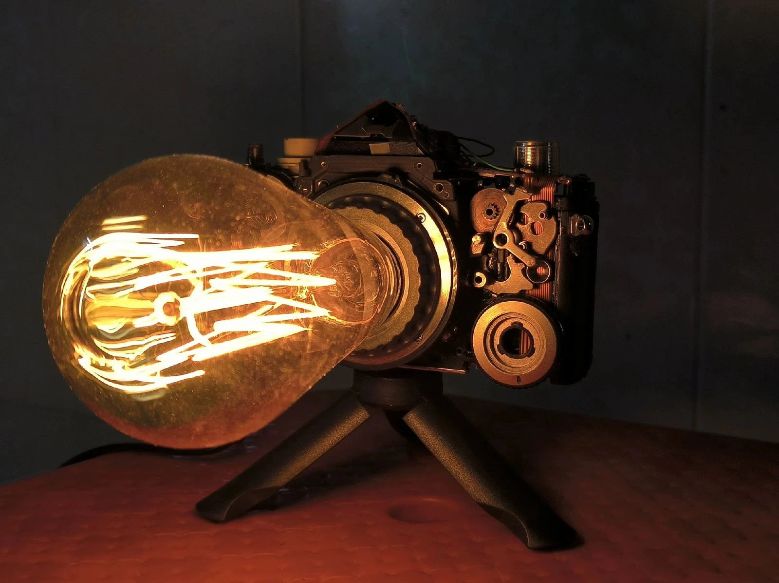 Retro Camera Film Tripod Table Lamp  - Edison Bulb - Industrial Steampunk Decor - 2CFA
